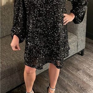 Cotton Bleu Black Sequin Dress